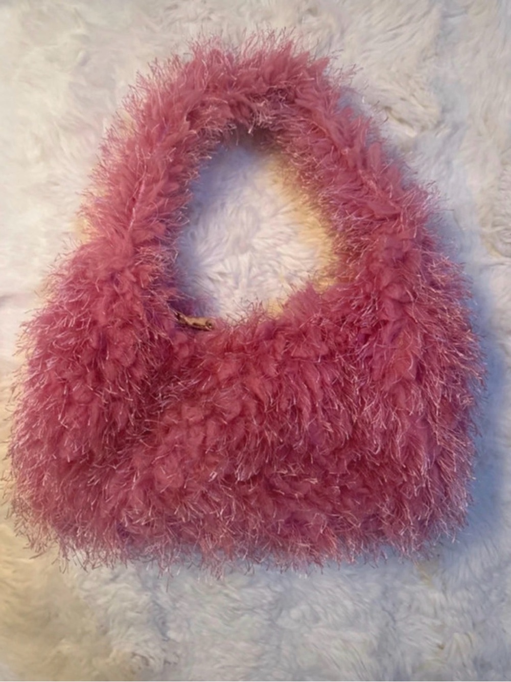 Plush Pink Faux-Feather Mini Shoulder Bag